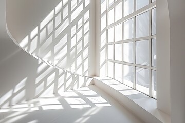 Geometry of Light: Contemporary Minimalistic White Room and Dynamic Shadows in Photography Studio and Gallery Architecture