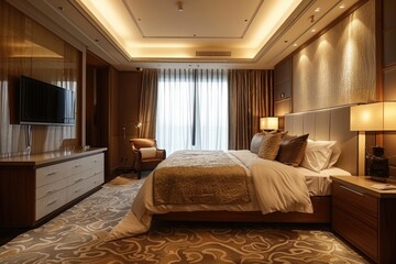 High Def Interior of a Luxurious Bedroom with Chic Design and Modern Furniture