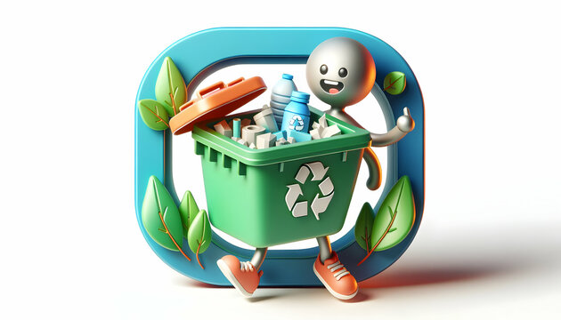 3D Cartoon Icon for Waste Reduction Campaign: Launch a Captivating Advertisement for Sustainability and Recycling Promotion
