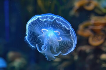Moon Jellyfish in Captivity: A Close-Up View of Blue Sea Creatures in Hong Kong Aquarium