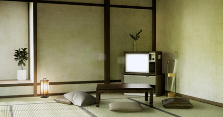 The japan low table in living room Japanese style with decoration muji minimal.