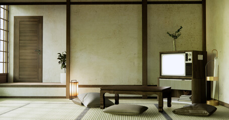 The japan low table in living room Japanese style with decoration muji minimal.
