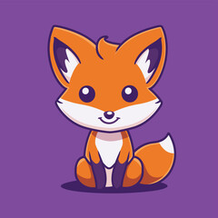 Obraz premium Cheerful cartoon fox on a vibrant purple background.