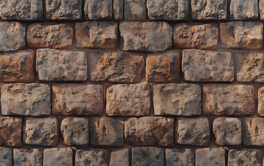 Stonewall, old brown stone pattern in textured wall, ancient bricks texture, facade material background. Generative AI.