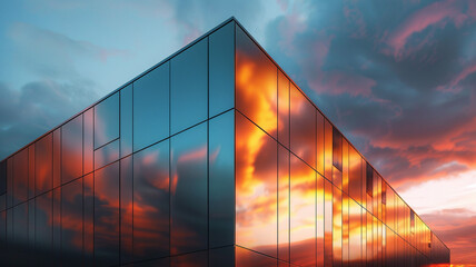 A bronze-finished apartment building reflects the sunset, turning the sky's changing colors into a stunning visual show.