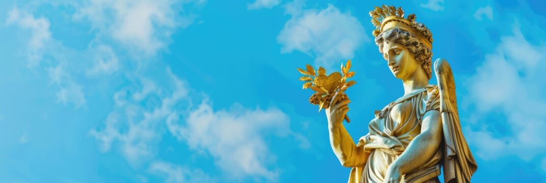 A Banner of Peace: Eirene Pax, Greek Goddess of Peace, on a Baroque Architecture with Symbolic