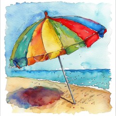 Watercolor Umbrella Clip Art with Beach and Sea Theme for Summer Holidays and Weekends