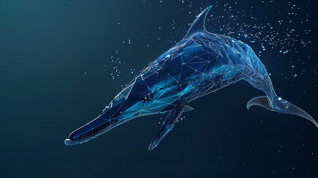 Abstract Jumping Dolphin in Polygons on Techno Background