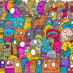 Fototapeta premium Many monsters, doodle art style, colorful, illustration generated by Ai