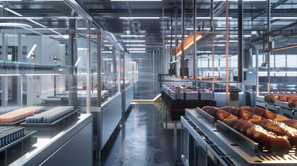 Detailed visualization of a biotech facility dedicated to the production of sustainable meat alternatives, focusing on cell culture and taste optimization 32k,