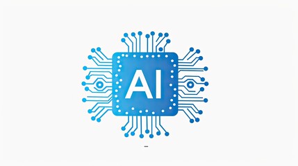 Obraz premium Simple and Elegant AI Logo: Blue and White Lines on Chip with Circuits