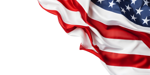 American flag isolated on a transparent background for Memorial Day or Fourth of July.