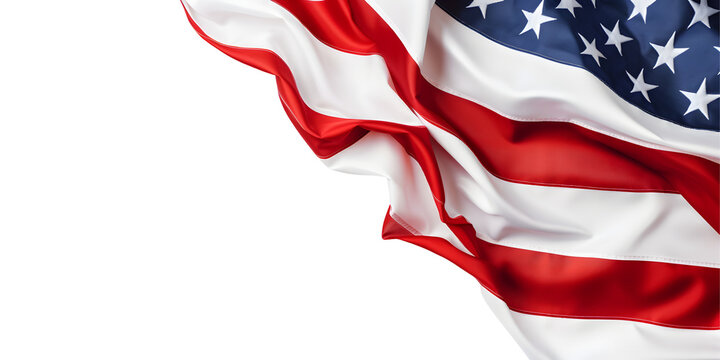 American flag isolated on a transparent background for Memorial Day or Fourth of July.