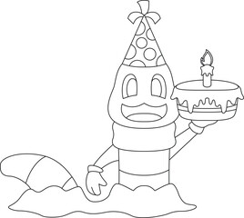 Worm Birthday Cake Candle Animal Vector Graphic Art Illustration