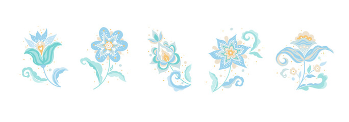 Vector flower set with floral elements, flower vignettes, design element, template. Oriental elements. Ornate decoration, pastel floral illustration. Arabic ornament. Isolated ornaments