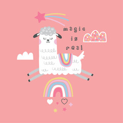 print design with cute llama drawing as vector © MKE PRINT LAB.
