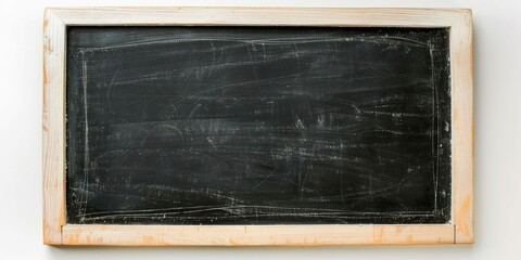 Empty blackboard with wooden border on white background