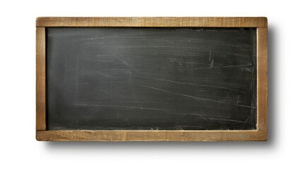 Empty blackboard with wooden border on white background