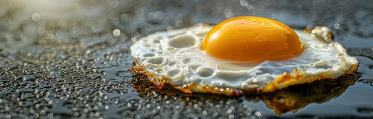 Egg fried on hot asphalt on summer day