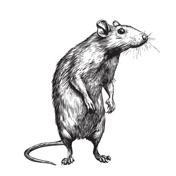 standing rat sketch black and white clip art preview