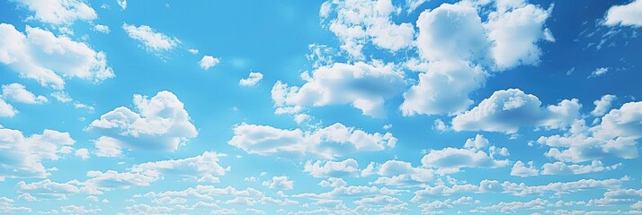 Blue sky background with white clouds on bright sunny day