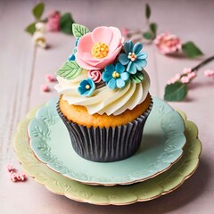 Cupcake with floral decorations 