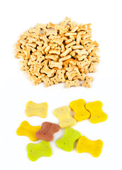 Cookies, dog treat isolated on white. Collage. Vertical photo
