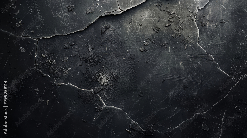 Poster detailed cracks and scratches in a high-resolution image of a dark grunge surface