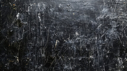 Close-up of a scratched and scuffed black surface, giving it a gritty texture
