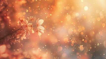 Soft peach particles float gracefully amidst a gently blurred backdrop, imbuing the scene with a sense of delicate warmth and tranquility. - obrazy, fototapety, plakaty