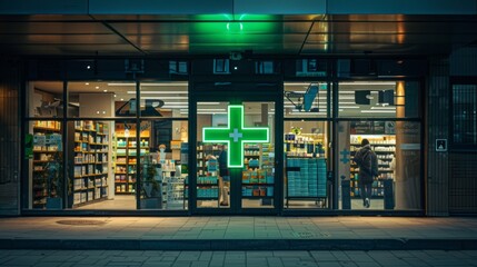 A Modern Pharmacy at Night