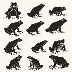 Fototapeta premium Frog Silhouette Illustration. Collection of Isolated Amphibian Wildlife Signs in Nature