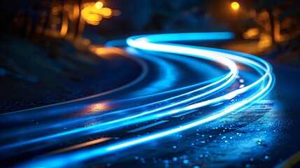 Blue LED light trails illustrating high-speed internet connections