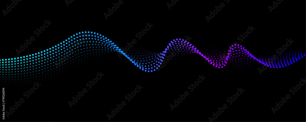 Aufkleber Abstract wave lines, flowing dots particles pattern colorful light isolated on a black background. Vector illustration 