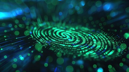 Close up of a biometric fingerprint scanner, green and blue light interplay