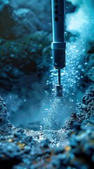 Close up of a scientific tool extracting samples from an underwater volcanic vent, discovering new data