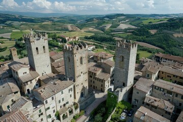 Naklejka premium Discovering Medieval San Gimignano from Above. UNESCO World Heritage Site with Its Skyscraping