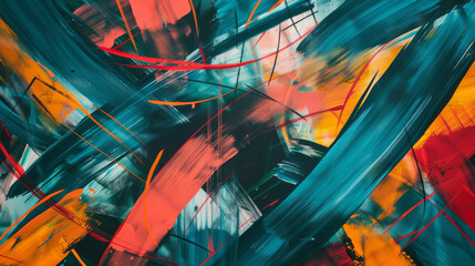 Vibrant abstract painting with bold brushstrokes and a dynamic color scheme