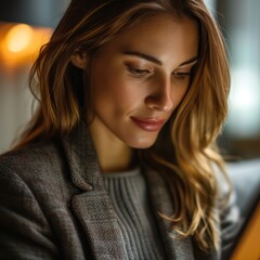 Close-up of a professional woman accessing an online course on her tablet during a lunch break, focused on the screen
