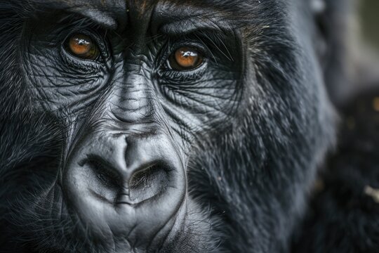 Intense Gaze: Silverback Mountain Gorilla during Family Life Events - A thrilling image