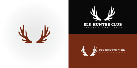 Abstract deer antlers logo in brown color isolated on multiple background colors. The logo is suitable for Elk Hunter Club icon logo design inspiration templates.