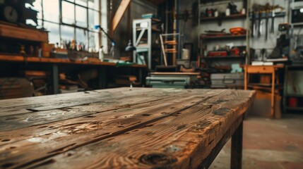 Fototapeta premium Cozy Repair Shop Interior with Wooden Table Generative AI