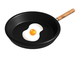 Fried egg in a frying pan, 3D