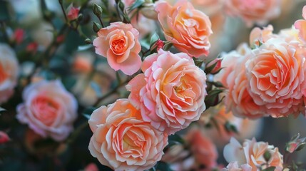Many pink roses in garden