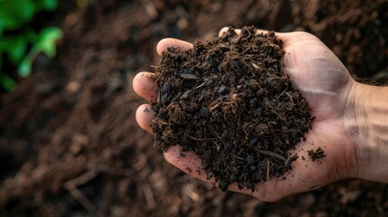 Close-Up of Peat Moss: Agriculture and Composting Concept with Cultivated Soil in Background - obrazy, fototapety, plakaty