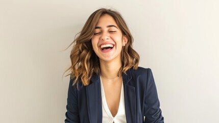 Fototapeta premium Happy Business Woman Laughing on White Background Generative AI