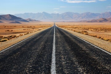 Fototapeta premium Halfway There on Desert Road. Journeying towards Success, Completing Objectives, and Achieving