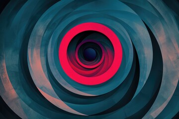 Inner Circle on Dark Grey Blue Outer Circles and Red Pink Abstract Background