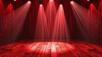 Red Concert Hall Stage with Spotlight Generative AI