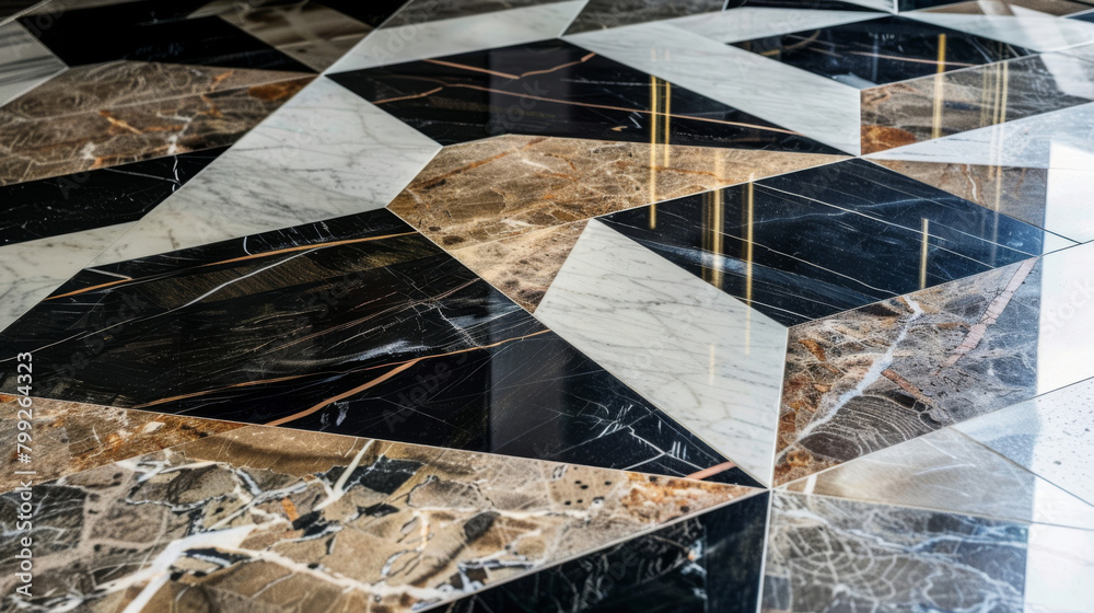 Poster close-up of intricate marble floor tiles with geometric shapes